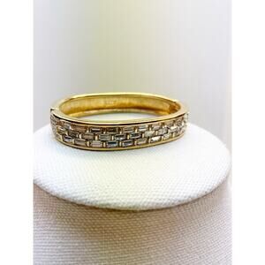 S.A.L. Swarovski Crystal Goldtone Hinged Cuff Bracelet with Faceted Vintage